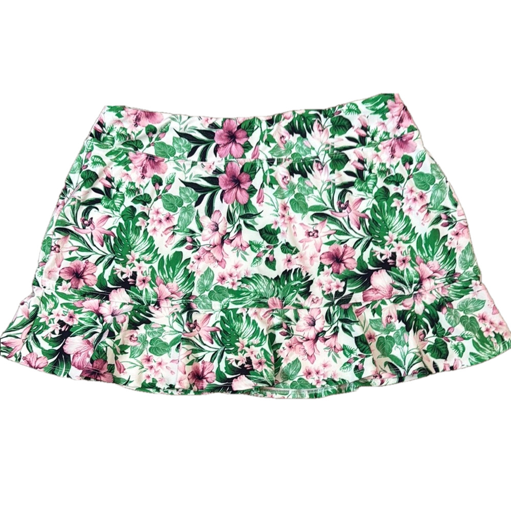 Tommy Bahama Green and Pink Floral Print Skater Skorts Mini Resort Wear SKU 0006 - Picture 1 of 10
